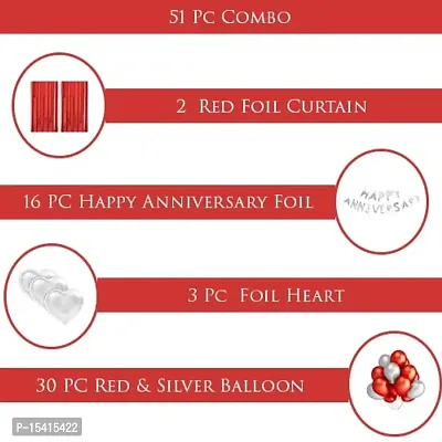 PARTY MIDLINKERZ Happy Anniversary Balloon Banner,Valentines Day Party Decorations (2 Red Foil Curtain , 16 pc Happy Anniversary Foil , 3 PC Foil Heart , 30 pc Red  Silver Ballon )-thumb2