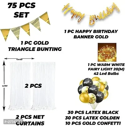 Happy Birthday Decoration Kit Combo - 76 Pcs With Net Curtain And Led Light-thumb2