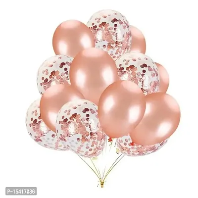 Party Midlinkerz Confetti Rubber Balloons Pack - 6 Confetti  6 Rose Gold Balloons (Pack of 12 Pieces)