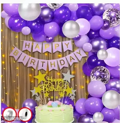 Net Happy Birthday Decoration Kit Combo - 65 Pcs With Led Light And Net Curtain-thumb0