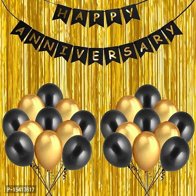 Party Midlinkerz Plain Rubber Happy Birthday Balloons Decoration Kit (Happy Birthday038_Combo, Pack of 53, Golden  Black)-thumb0