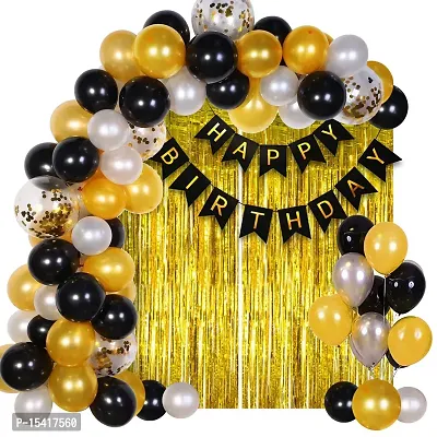 Happy Birthday Decoration Kit Combo 42Pcs Metallic Rubber Confetti With Birthday Bunting Golden Foil Curtain Happy Birthday Decorations Items Set