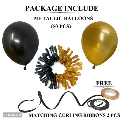 PARTY MIDLINKERZ Metallic Balloons for Birthday Decoration,10inch(Golden and Black)-Set of 50pcs-thumb3