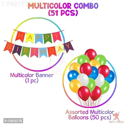 PARTY MIDLINKERZ 51pcs Set Rainbow Happy Birthday Banner Bunting and Assorted Multicolour Balloons for Birthday Decoration/Decoration-thumb2