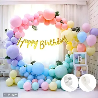 65 Pcs Pastel Happy Birthday Decoration Sparkle Golden Happy Birthday Banner Pastel Balloons Glue Dots Arch Tape For Balloons-thumb0