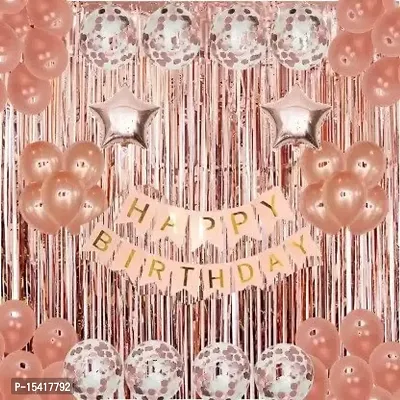 PARTY MIDLINKERZ Happy Birthday Rose gold Balloons Party Decoration Kit items 38Pcs combo set decor for HBD (Set of 38)
