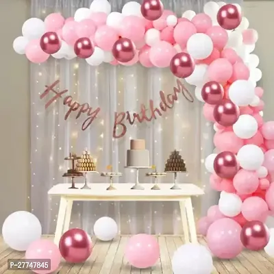 Happy Birthday Decoration Kit Light Combo 65 Pcs With Led Light And Net Curtain