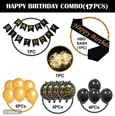 PARTY MIDLINKERZHappy Birthday Decoration Kit Combo Fairy Led Lights - 17pcs Set Banner; Rubber Balloon; Metallic; Foil;Sash For Boys; Girls; Kids; 16th; 18th; 21st; 30th Party Supplies-thumb2