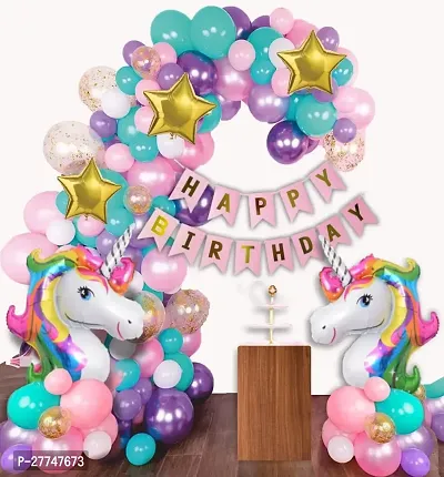 Unicorn Happy Birthday Decoration Kit Combo - 68 Pcs For Birthday Decor