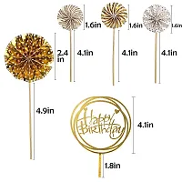 PARTY MIDLINKERZ Happy Birthday Cake Topper 6Pcs With Golden Confetti Rubber Balloons,Fans And Bday Cupcake Toppers For Kids Boy'S Girls Adults Husband Women Special Decorations Items.-thumb2