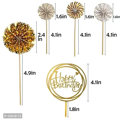 PARTY MIDLINKERZ Happy Birthday Cake Topper 6Pcs With Golden Confetti Rubber Balloons,Fans And Bday Cupcake Toppers For Kids Boy'S Girls Adults Husband Women Special Decorations Items.-thumb3