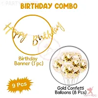 PARTY MIDLINKERZ Rubber Happy Birthday Banner With Golden Confetti Balloons For Decoration - 9 Items Combo Set For Husband Wife Birthday Decorations Items/Golden Balloons For Birthday Theme Parties-thumb1