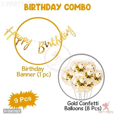 PARTY MIDLINKERZ Rubber Happy Birthday Banner With Golden Confetti Balloons For Decoration - 9 Items Combo Set For Husband Wife Birthday Decorations Items/Golden Balloons For Birthday Theme Parties-thumb2