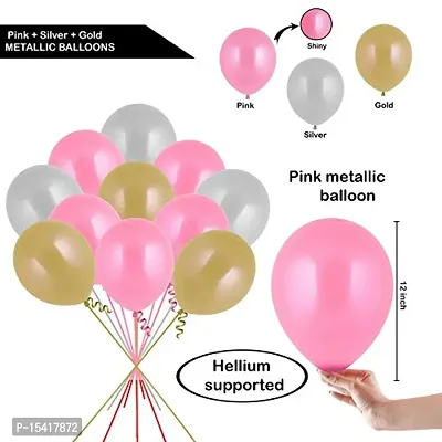 Party Midlinkerz 51Pcs Pink, Silver And Gold Metallic Balloons For Kids Girls Women Birthday,Baby Shower First,2nd Years Decorations Balloons Combo Kit Exclusive Decoration Set Packet-thumb2