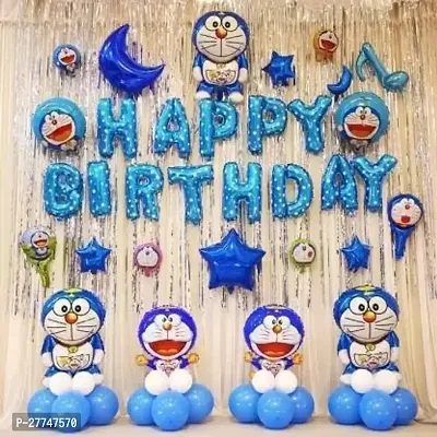 Doremon Theme Happy Birthday Decoration Kit - 57 Pcs For Birthday Combo Pack-thumb0