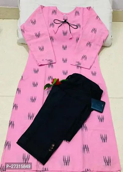 Stylish A-Line Pink Cotton Kurta and Bottom Set For Women