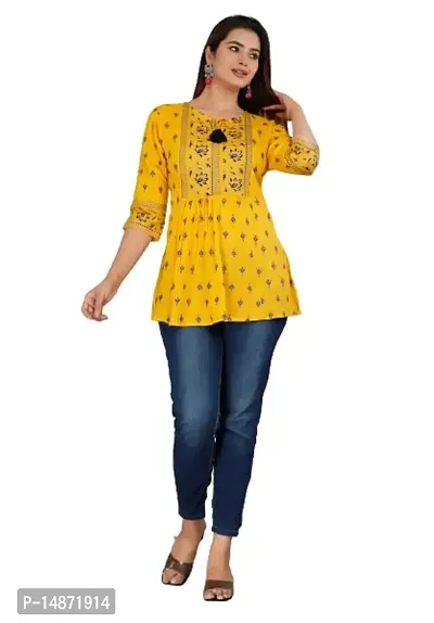 RR FABRICS Women's Rayon Embroidered Work Tops (M -38, Yellow)-thumb5