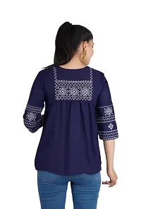 RR FABRICS Women's Cotton Embroidered Work Tops (L - 40, Navy)-thumb1