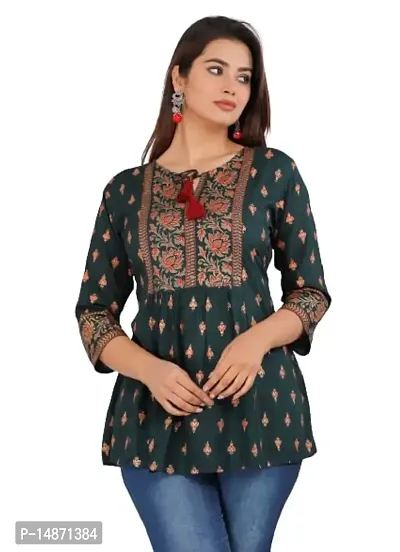 RR FABRICS Women's Rayon Embroidered Work Tops (M -38, Green)