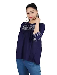 RR FABRICS Women's Cotton Embroidered Work Tops (L - 40, Navy)-thumb2