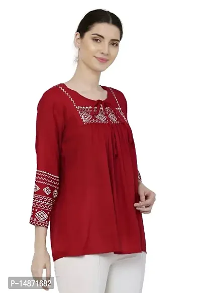 RR FABRICS Women's Cotton Embroidered Work Tops (L - 40, Maroon)-thumb4