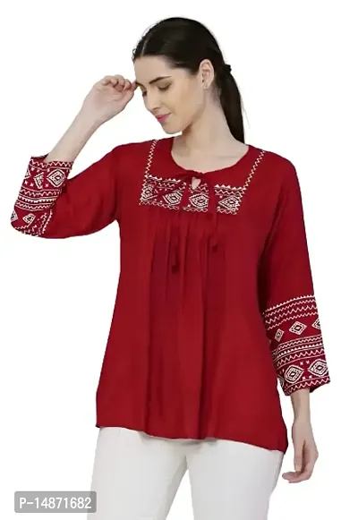 RR FABRICS Women's Cotton Embroidered Work Tops (L - 40, Maroon)