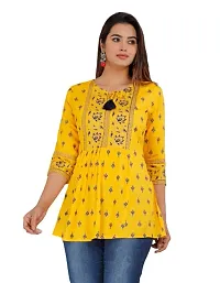 RR FABRICS Women's Rayon Embroidered Work Tops (M -38, Yellow)-thumb2