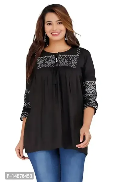 RR FABRICS Women's Cotton Embroidered Work Tops (S - 36, Black)
