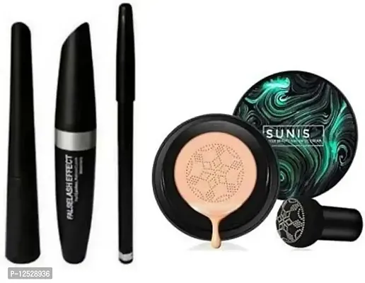 Sunisa 3 in 1 Air Cushion CC and BB cream Waterproof foundation Cream With 3 in 1 Mascara, Eyeliner and Eyebrow