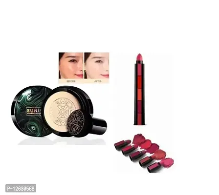 MUSHROOM FOUNDATION WITH LONG PUFF with 5 in 1 lipstick multicolour set