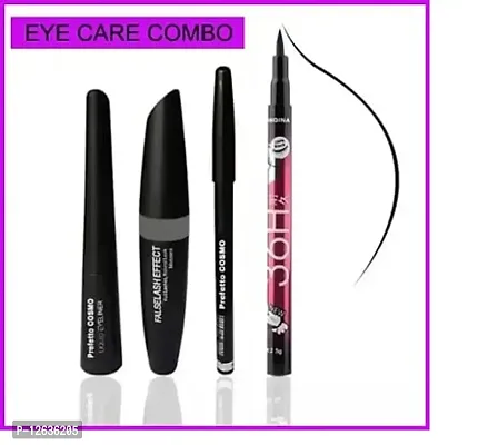 Sheffo Eyecare 3 in 1 Waterproof Eyeliner, Mascara, Kajal with 36H Liquid Eyeliner Pencil (BLACK)