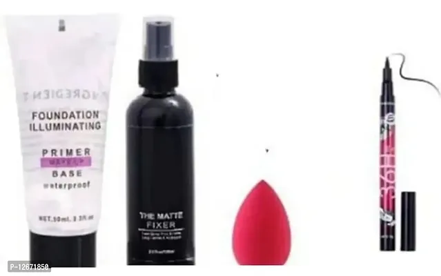 SHEFFO HD COMBO MAKEUP FIXER SPRAY + MAKEUP PRIMER BASE WITH MAKEUP SPONGES/PUFF/BLENDER AND 36H YANQUINA  BLACK EYE LINER