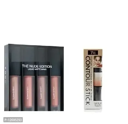The Nude Edition Matte Mini Lipstick Set of 4 Pcs 2 in 1 Contour Stick - Combo Pack