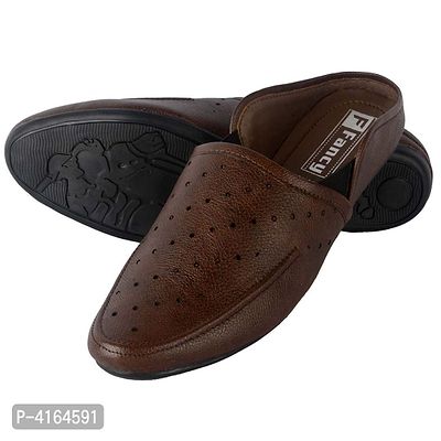 Men's Stylish Brown Perforated Synthetic Mojaris-thumb2