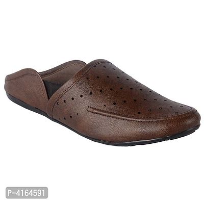 Men's Stylish Brown Perforated Synthetic Mojaris-thumb0