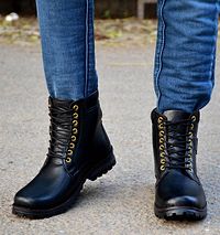 Men's Attractive and Stylish Black Solid Synthetic Boots-thumb1