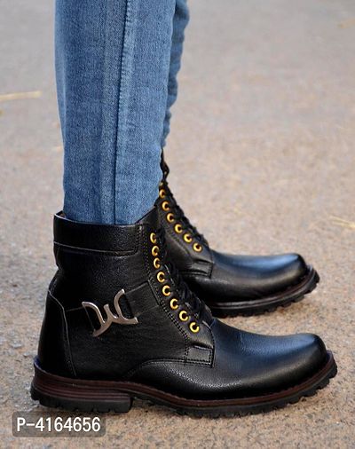 Men's Attractive and Stylish Black Solid Synthetic Boots-thumb0