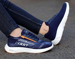 Elegant Blue Mesh Self Design Sports Running Shoes For Men-thumb1