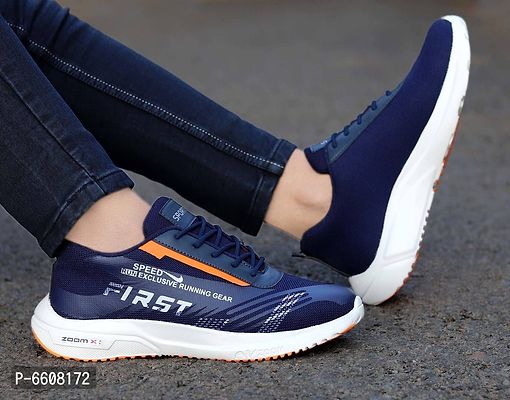Elegant Blue Mesh Self Design Sports Running Shoes For Men-thumb2