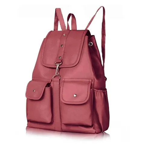 Stylish PU Solid Backpacks For Women And Girls