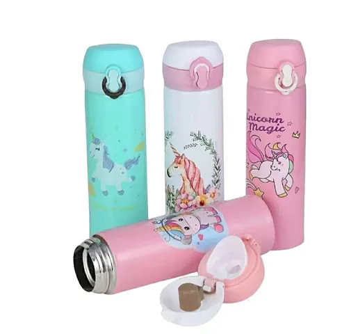Universal buyer BPA-Free Unicorn Printed Stainless Steel Insulated Sipper Water Bottle for Girls /Flask for Kids, School (500 ml, White or Pink and Random Design Pack of 1)