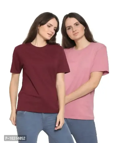 YouthPoi Women's Cotton Round Neck Half Sleeve Casual Regular Fit Tshirt (XL, Maroon  Pink) (Pack of 2)