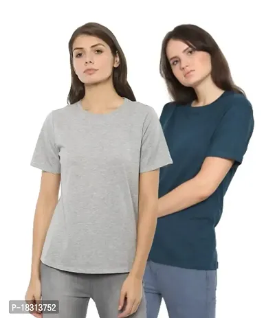 YouthPoi Women's Cotton Round Neck Half Sleeve Casual Regular Fit Tshirt (XL, Grey  Peacock Green) (Pack of 2)