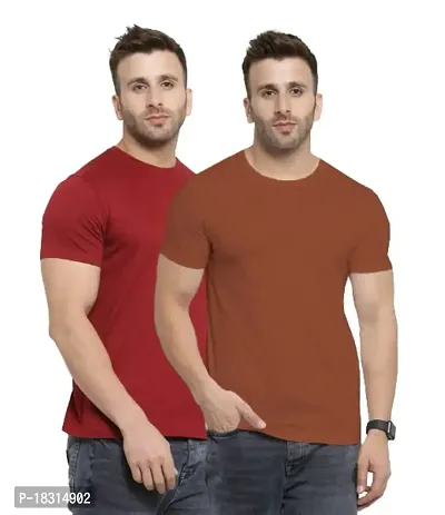 YouthPoi Men's Cotton Round Neck Half Sleeve Casual Regular Fit Tshirt (XL, Maroon  Brown) (Pack of 2)