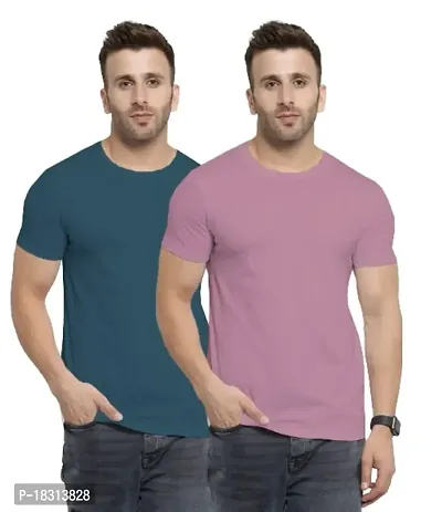 YouthPoi Men's Cotton Round Neck Half Sleeve Casual Regular Fit Tshirt (XL, Peacock Green  Pink) (Pack of 2)-thumb0