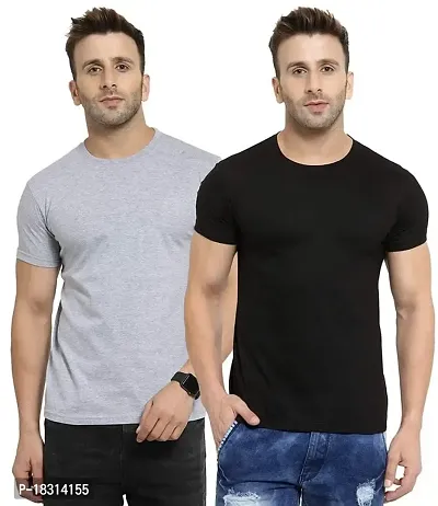 YouthPoi Men's Cotton Round Neck Half Sleeve Casual Regular Fit Tshirt (XXL, Black  Grey) (Pack of 2)