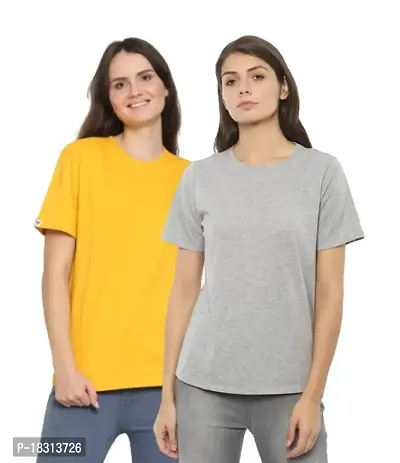 YouthPoi Women's Cotton Round Neck Half Sleeve Casual Regular Fit Tshirt (L, White  Grey) (Pack of 2) -1