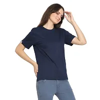 YouthPoi Women's Cotton Round Neck Half Sleeve Casual Regular Fit Tshirt (L, Grey  Navy Blue) (Pack of 2)-thumb2