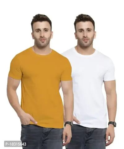 YouthPoi Men's Cotton Round Neck Half Sleeve Casual Regular Fit Tshirt (XXL, White  Yellow) (Pack of 2)