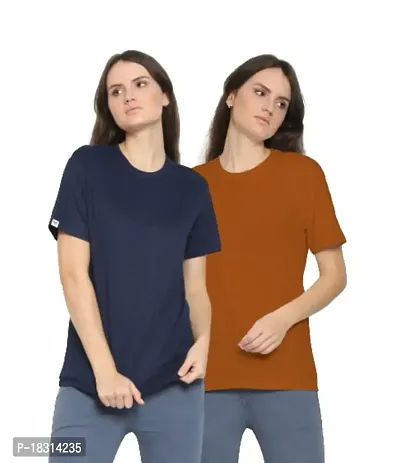 YouthPoi Women's Cotton Round Neck Half Sleeve Casual Regular Fit Tshirt (XXL, Navy Blue  Rust) (Pack of 2)-thumb0